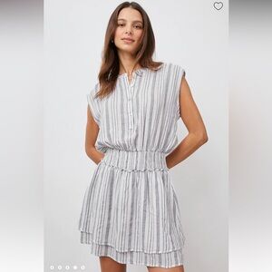 Rails Angelina Smocked Waist Mini Dress Linen Stripe Sz M